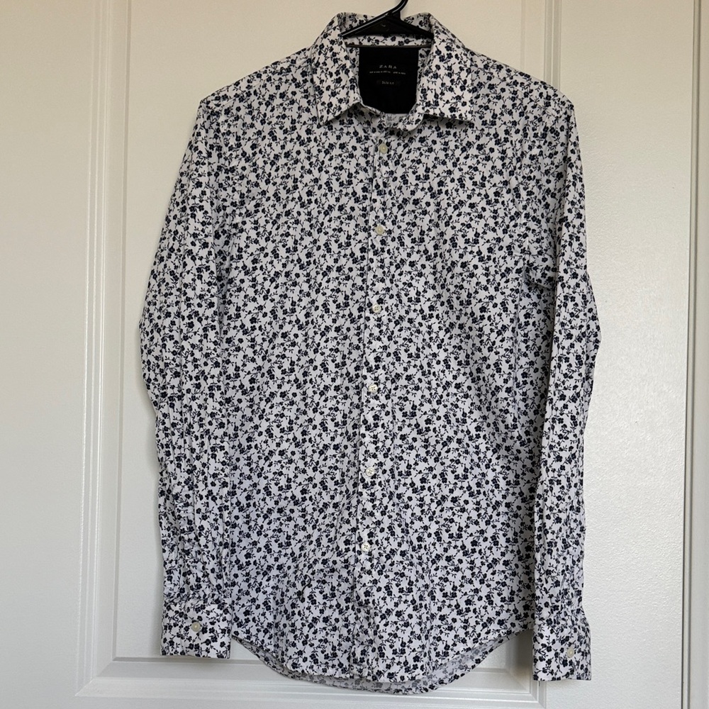 Zara White Shirt with Navy Floral Print